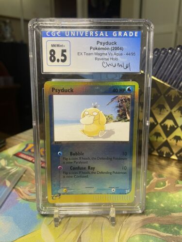 Signed Chumlee CGC 8.5 Pokemon Psyduck Team Magma vsTeam Aqua 44/95 Reverse Holo