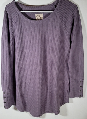 Chaser lila Langarm Waffel Strick Top LG
