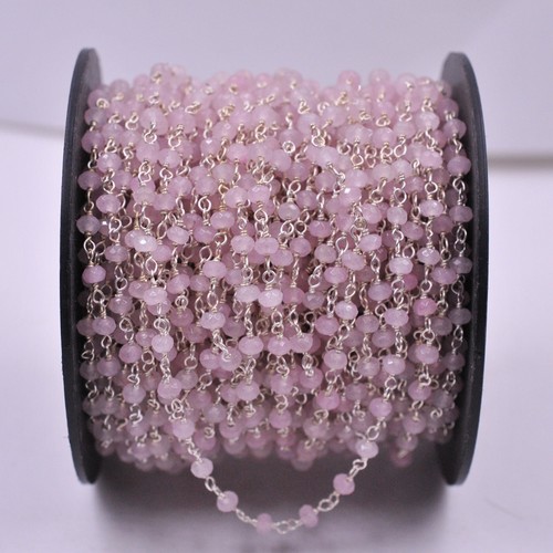 Rose Quartz Faceted Rosary Beads Treated Color Sterling Silver Chain Bulk Lot - Picture 5 of 11