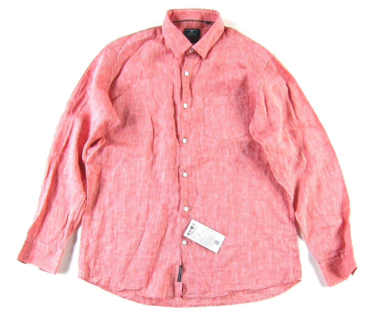 NWT Linen Club Studio Contemporary Fit Pink Long Sleeve Shirt Men 42 Large