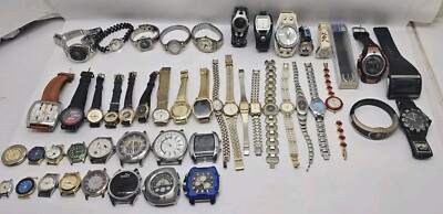Vintage Modern Watch Lot Of 50 Total Untested Wrist Watches Gucci Fossil Gruen