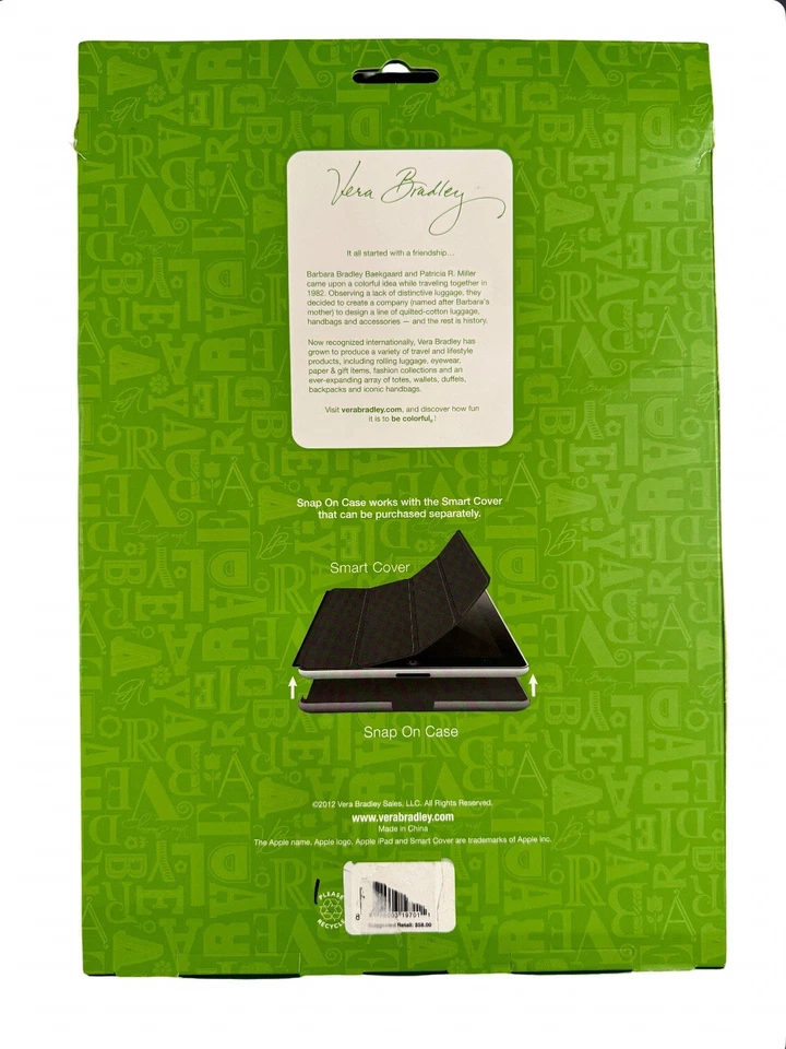 Estuche Vera Bradley Snap In para iPad 2 Ipad 3 Lilli Bell Precio de venta sugerido por el fabricante $58 NUEVO Carcasa rígida Foto 2 de 4