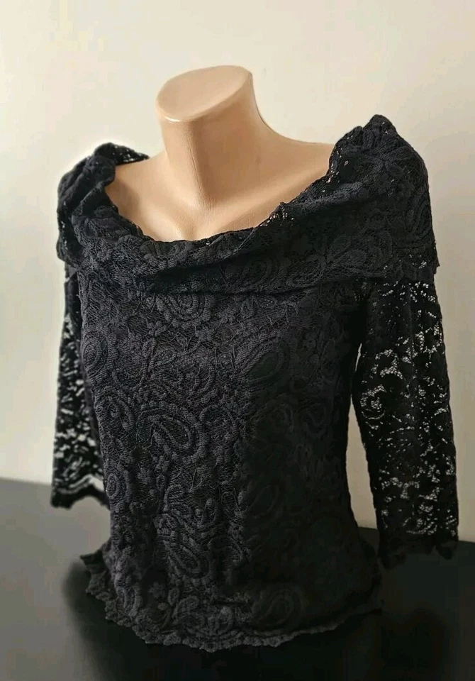 Blusa top de encaje negra Ribkoff talla 12 Foto 2 de 4