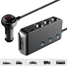 4USB 3Way Car Cigarette Lighter Socket Splitter Power Adapter Charger Outlet 12V