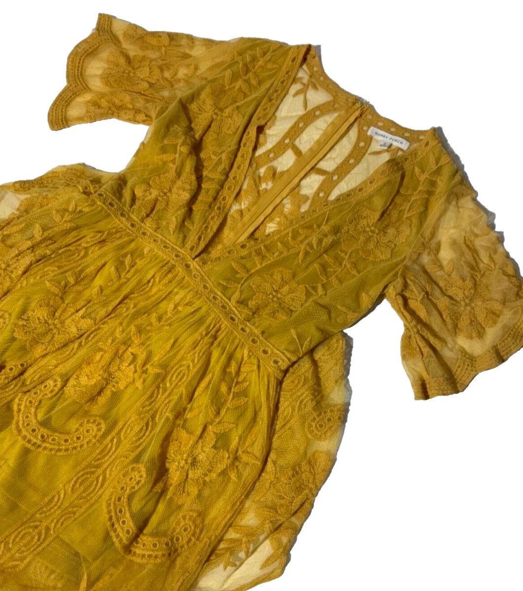 Honey Punch Dress Womens Size Small Maxi Romper Gold Mustard eBay