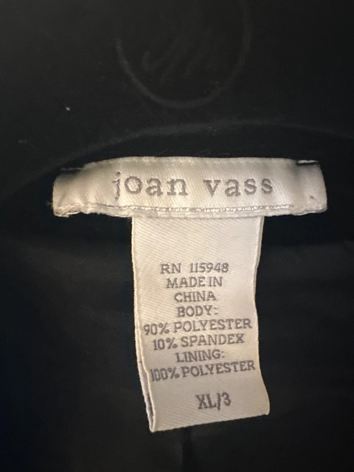 Chaqueta Blazer Joan Vass Terciopelo Negro XL Botón Dorado Poliéster Mezcla Spandex Mujer Foto 3 de 4