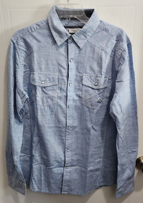 NEW BKE Buckle Shirt Mens Medium Blue Pearl Snap Athletic Fit Western Chambray