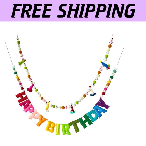 Durable Rainbow 3D Felt Birthday Banner with Adjustable Letter Spacing – 2Pcs