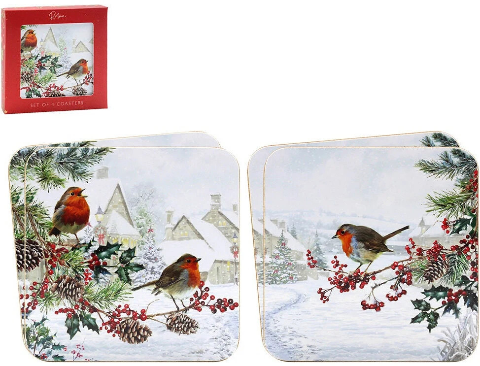 Christmas Robins Set Of 4 Coasters and or Table / Placemats 53101