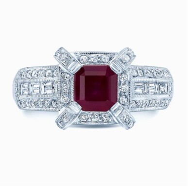 Rubin Diamant Smaragdschliff Ring 14K Weißgold 2,36 ct natürlich Cocktail Verlobung
