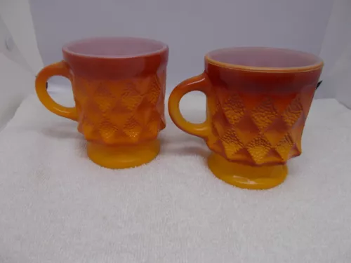 Pair Of Anchor Hocking Fire King Orange Ombre Mug Kimberly Diamond Pattern #2