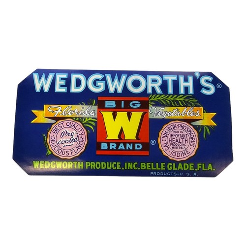 Vintage Wedgworth Produce Crate Label 7" x 3.5" Belle Glade Florida Big W Brand eBay