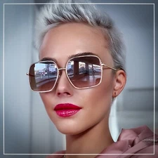 Womens Chic Oversize Double Rim Rectangle Butterfly Sunglasses