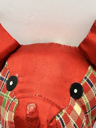 14" Vintage Red Plaid Plush Dog Fair Souvenir Stuffed Animal Puppy Tartan Bear - Picture 6 of 24