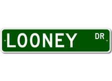 Looney Drive Street Sign Personalized Custom Last Name Metal Sign - Aluminum