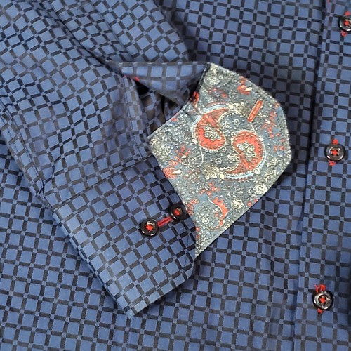 SUGAR That Shirt Is Sweet Men's Large LS Blue with Paisley Accent Button Up EUC - Foto 6 di 16