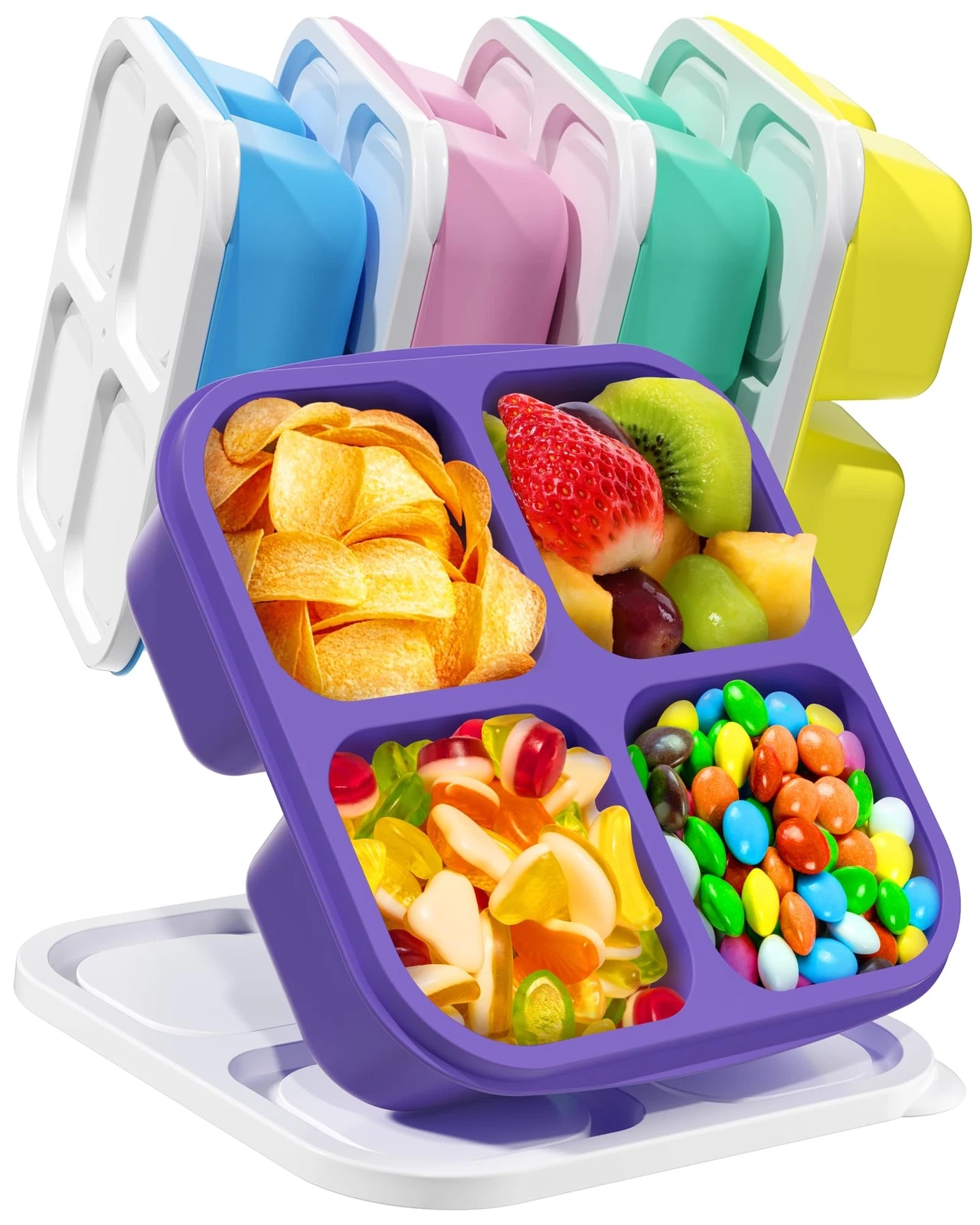 5 PCS Bento Snack Containers Reusable 4 Compartment Divided Food Storage Cont...