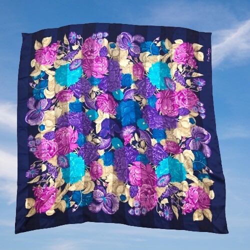 Pierre Cardin Paris Vintage Silk Scarf Floral Sheer Panels  34