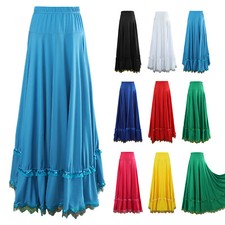 Womens Ruffled Long Dress Lyrical Dancewear Trim Elastic Dance Costumes