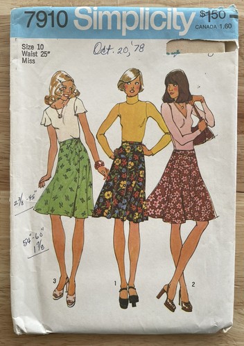 Simplicity Vintage 1977 Sewing Pattern 7910 Misses’ Size 10 Skirts - Uncut FF - Picture 1 of 6