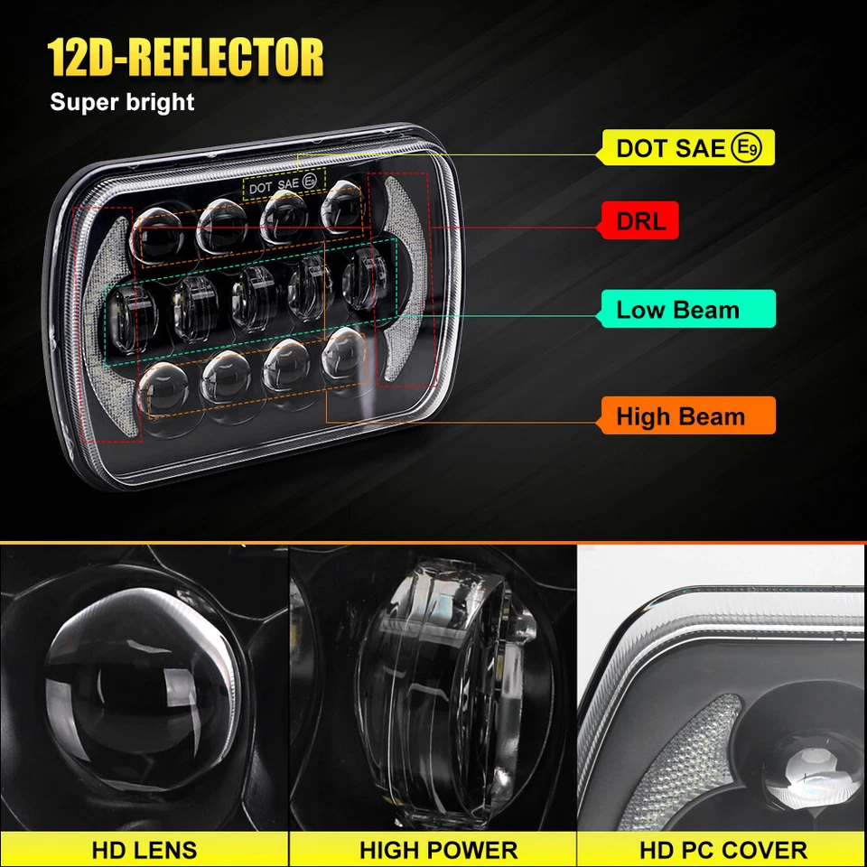 120W Pair 5x7 7x6 Square LED Headlights Hi-Lo DRL For Ford F650 F750 F-250 L9000 - Image 3 of 4