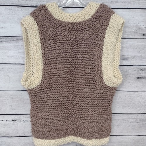 VTG Wool Sweater Vest. Heavyweight Tan/Cream Crochet Cobble Stitch Handmade - Picture 6 of 8