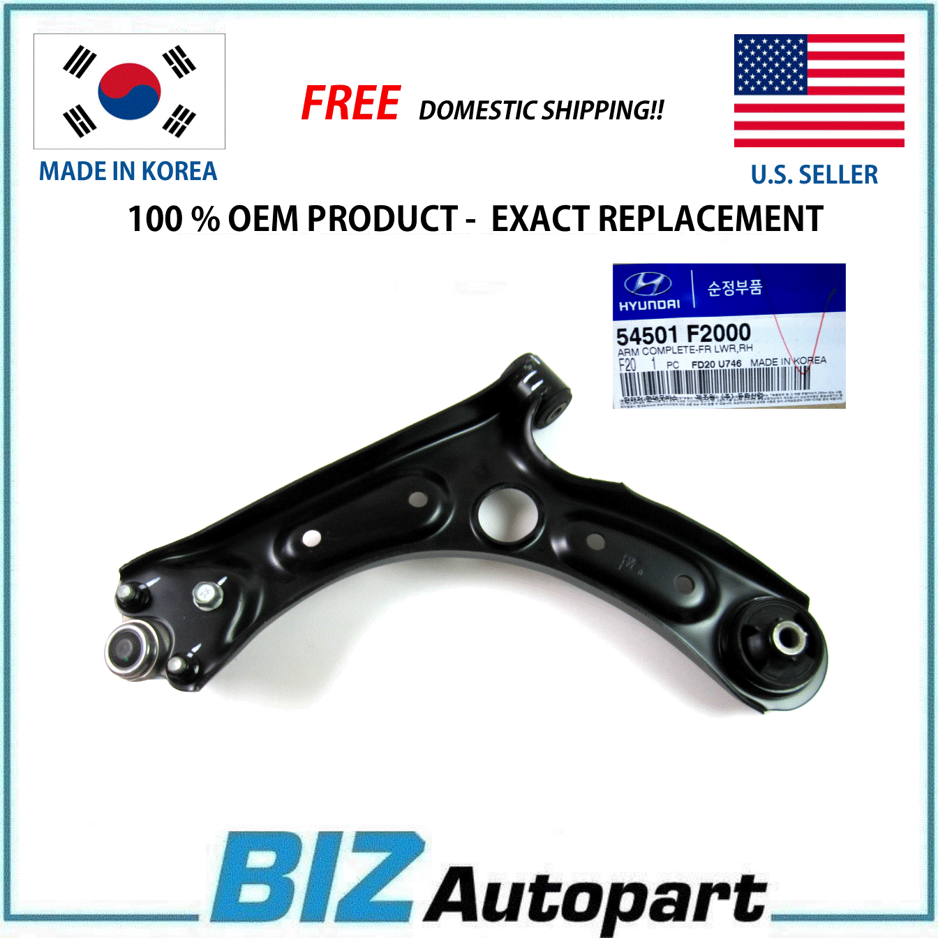 OEM GENUINE FRONTLOWERRIGHT CONTROL ARM FOR 1720 HYUNDAI ELANTRA