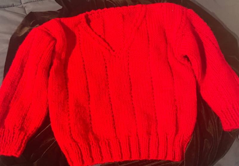 toddler, sweater, red,  Italian fine wool, hand-kit by professional knitter
