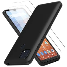 Matte Black Phone Case + 2X Glass Screen Protector for Consumer Cellular ZMAX 10