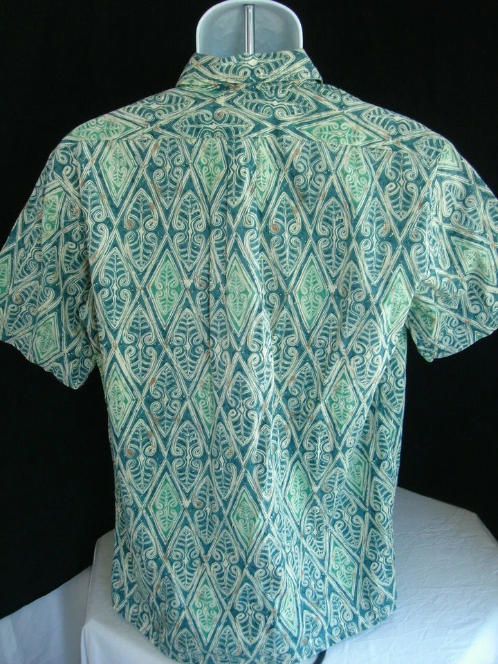 Malihini de colección. Camisa Hawaiana Años 60/70 Verde/Marrón Geo Diseño 100% Algodón S/S L Foto 4 de 4