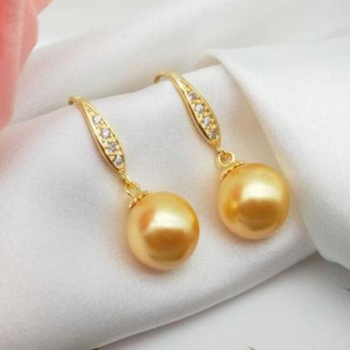 Fashion Golden Shell Pearl Dangle Earrings 14K Silver Wedding Office Everyday - Picture 6 of 7