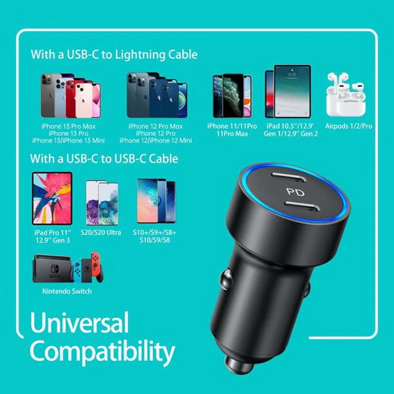 Cable Adaptador Cargador Coche Doble Tipo C Rápido 40W PD para iPhone 14 13 12 11 PB10 Foto 4 de 4