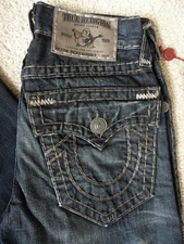 NWT True Religion Mens Ricky Olive Grey super T jeans in ASJD Breaking Grounds