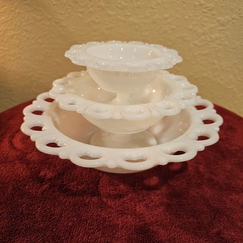 Vintage Anchor Hocking Old Colony Milk Glass Lace Bowls Set Of 3