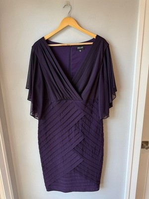 Xscape 16W Deep Purple V-Neck Layered Midi Dress