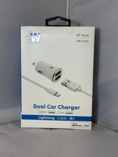 Just Wireless 12 watt 3.4Amps Car Charger With 6ft Cable, for iPhone 8 Pin White