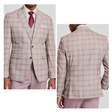 Tayion Mens Regular fit Suit Jacket Blazer 46L Tan Maroon Plaid New NWT
