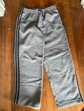 Adidas Essentials Fleece Open Hem 3-Stripes Pants Grey/Black Mens Med