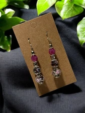 Regency Era Style Dangle Glass And Stone Purple Earrings With Silver Accents