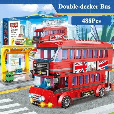 Bus Bausteine Set London Doppeldecker Bahnhof British City MINT Geschenk Spielzeug