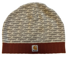 CARHARTT Tan  Rust All Over Carhartt Logo Print Beanie Hat Youth Kids One Size