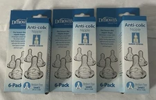 3 Boxes Dr. Brown's 6 Pk Natural Flow Anti-Colic Nipple Level 2 Medium Flow 3m+