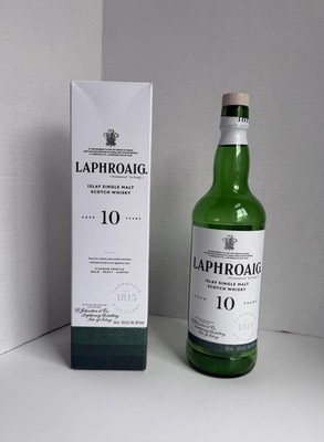 Laphroaig Scotch 10 Year  Whisky Empty Bottle and Box Single Malt Unrinsed