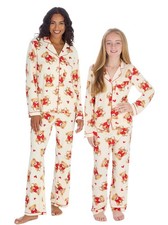 Valentines Ladies Girls Pyjamas Bear Heart Stripe Button Mini Me PJs Mothers Day