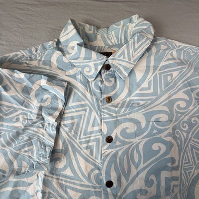 Quicksilver Shirt Mens Large Blue Surf Hawaiian Aloha Tribal Surf Short Sleeve