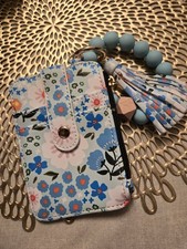 Blue Silicone Bead keychain wristlet