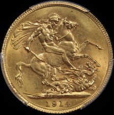 1914 Perth George V Large Head Sovereign Unc (PCGS MS62)