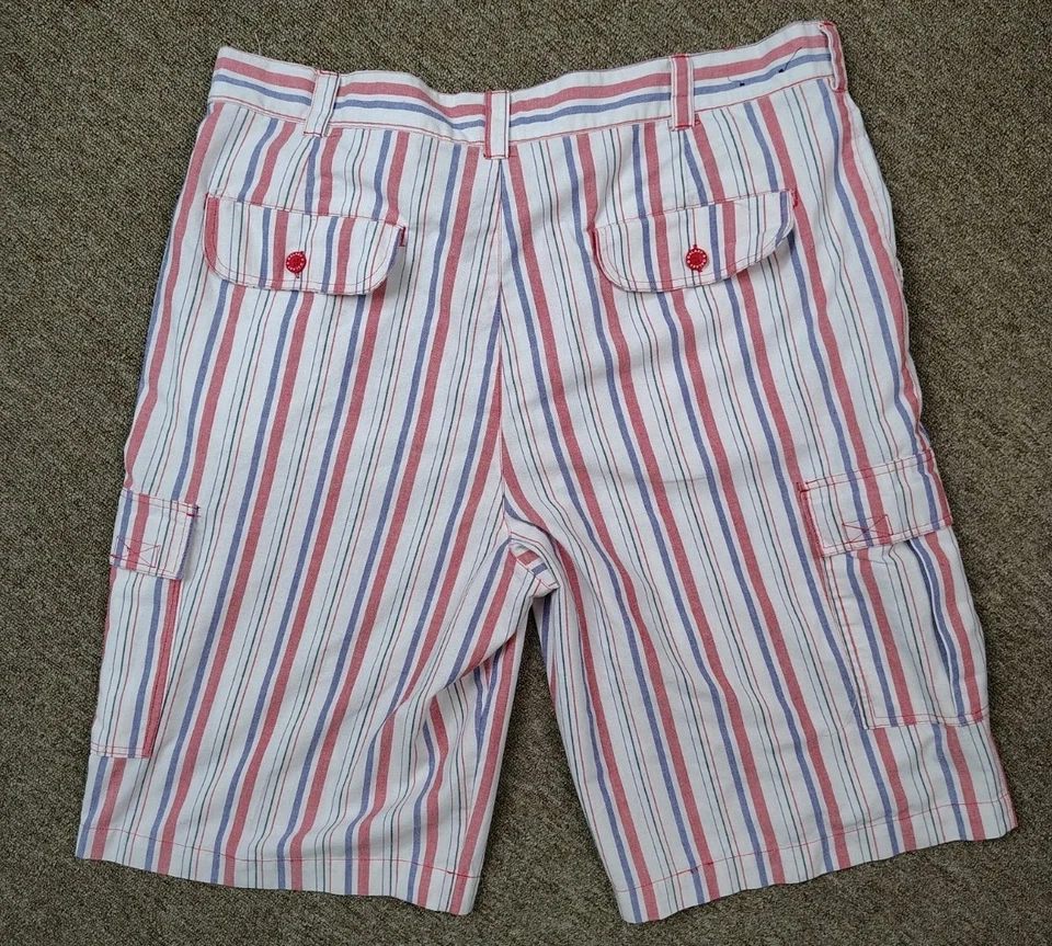 Pantalón Corto Vintage PLAID GALAXY HARVIC Para Hombre 42 Rayas Mezcla Algodón Carga Largo Y2K Foto 3 de 4