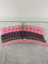 Vintage Hand Made Colorful Crochet Covered Wooden Clothes Hangers with Lot of 6