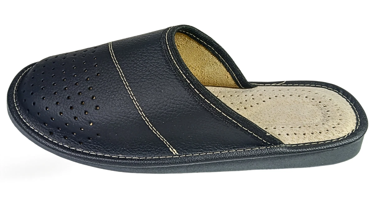 Herren Hausschuhe Leder Echtleder schwarz Pantoffeln Latschen Schlappen 40-46